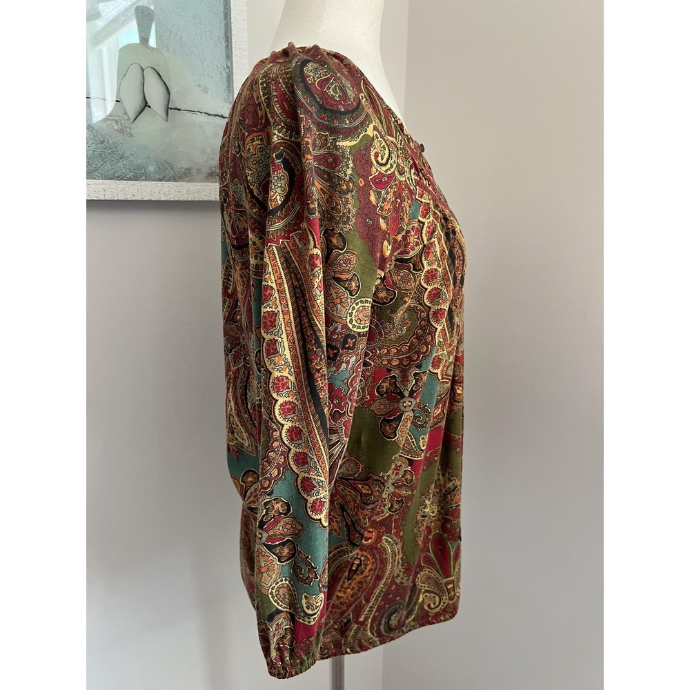 Lauren Ralph Lauren Top Womens Medium Multicolor Paisley 3/4 Sleeve Boho Tunic - Picture 4 of 8